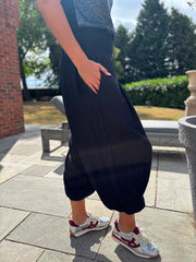 Black Smocked Waist Hareem Trousers