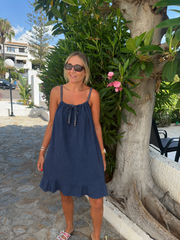 Navy Tie Detail Bubble Cotton Dress Eileen