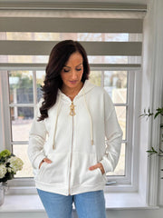 White Luxe Gold Charm Zip Hoodie Demi