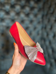 Red Diamante Bow Flats