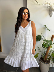 White Mesh Floral Lace Dress Gabriella