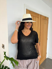 Black Short Sleeve Loose Knit Kirsty