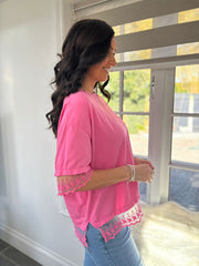 Lipstick Pink Lace Trim Detail Top Bree