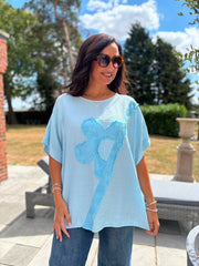 Light Blue Embroidered Floral Top Frankie