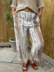 Mocha Brushed Stripe Trousers Sadie