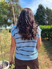 Blue Buttoned Stripe Knit Edith