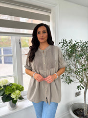 Mocha Embroidered Detail Blouse Nellie