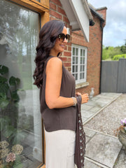 Chocolate Flower Detail Vest Nina