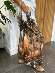 Blue Palm Tree Wide Leg Trousers Maya