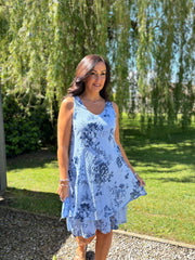 Blue Floral Print Sleeveless Dress Lilia