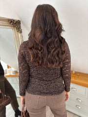 Chocolate Floral Lace Net Top Isabella
