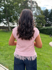 Pink Fringed Knit Vest Amara