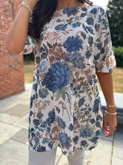 Blue Floral Print Knit Tunic Delilah