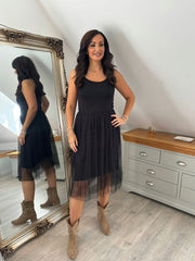 Black Half Mesh Slip Olivia