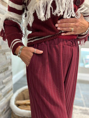 Wine Pinstripe Pull on Trousers Tanya