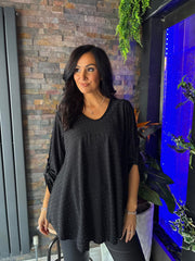 Black Diamante V Neck Top Selina