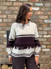 Grape Fringed Stripe Knit Toni