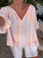Light Blue Bubble Cotton Striped Top Kimberly