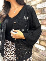 Black Floral Sequin Crochet Cardi Taylor