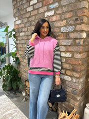 Pink Sleeveless Knitted Hoodie Sherida