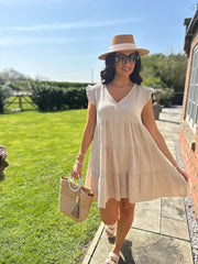 Stone Frill Sleeve Bubble Cotton Dress Alison