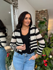 Black Crochet Stripe Cardi Scarlett