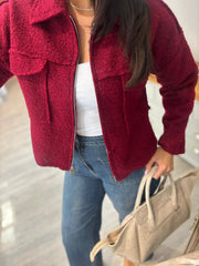 Red Boucle Zip Jacket Estella