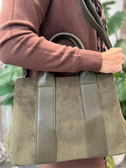 Khaki Multi Fabric Handbag