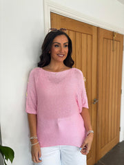 Pink Daisy Cold Shoulder Knit Alison