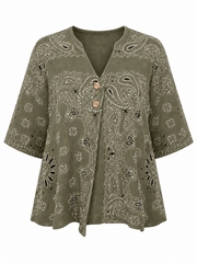 Khaki Paisley Bubble Cotton Top Quinley