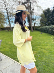 Lemon Bubble Cotton Crochet Hem Blouse Jo