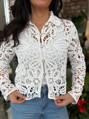 White Floral Crochet Jacket Noa