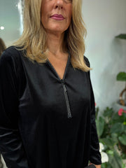 Black Velour Diamante Zip Top Cassie