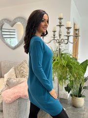 Teal Chevron Knit Jumper Dress Kelly