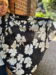 Black Floral Raw Edge Scarf