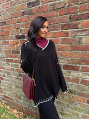 Black Blanket Stitch V Neck Jumper Jenny