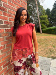 Rust Lace Hem Top Yasmin