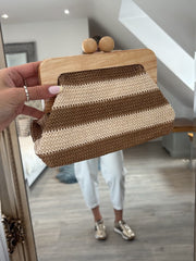 Natural Woven Wooden Frame Clutch Bag
