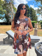 Chocolate Brushed Floral Pattern Dress Valentina