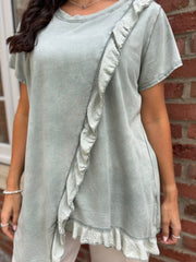 Khaki Asymmetric Frill Top Coralie