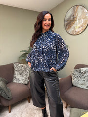 Navy Abstract Leopard Blouse Poppy