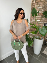 Mocha Cold Shoulder Top Orla