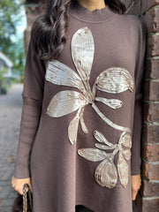 Chocolate Applique Flower Knit Ella