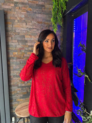 Red Animal Sparkle Top Layla