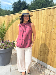 Wine Polka Dot Sleeveless Top Tiana