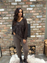Chocolate Textured Floral Mesh Top Imogen