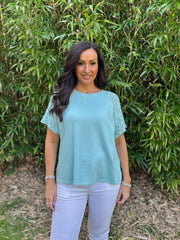 Mint Net Sleeve Applique Tee Gemma