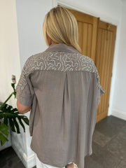 Mocha Sequin Lace Detail Blouse Jan