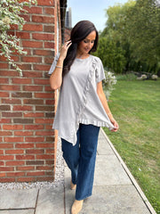 Stone Asymmetric Frill Top Coralie