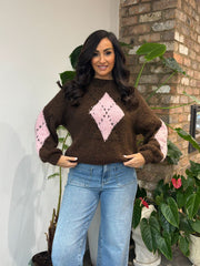 Chocolate Argyle Knit Jumper Heidi